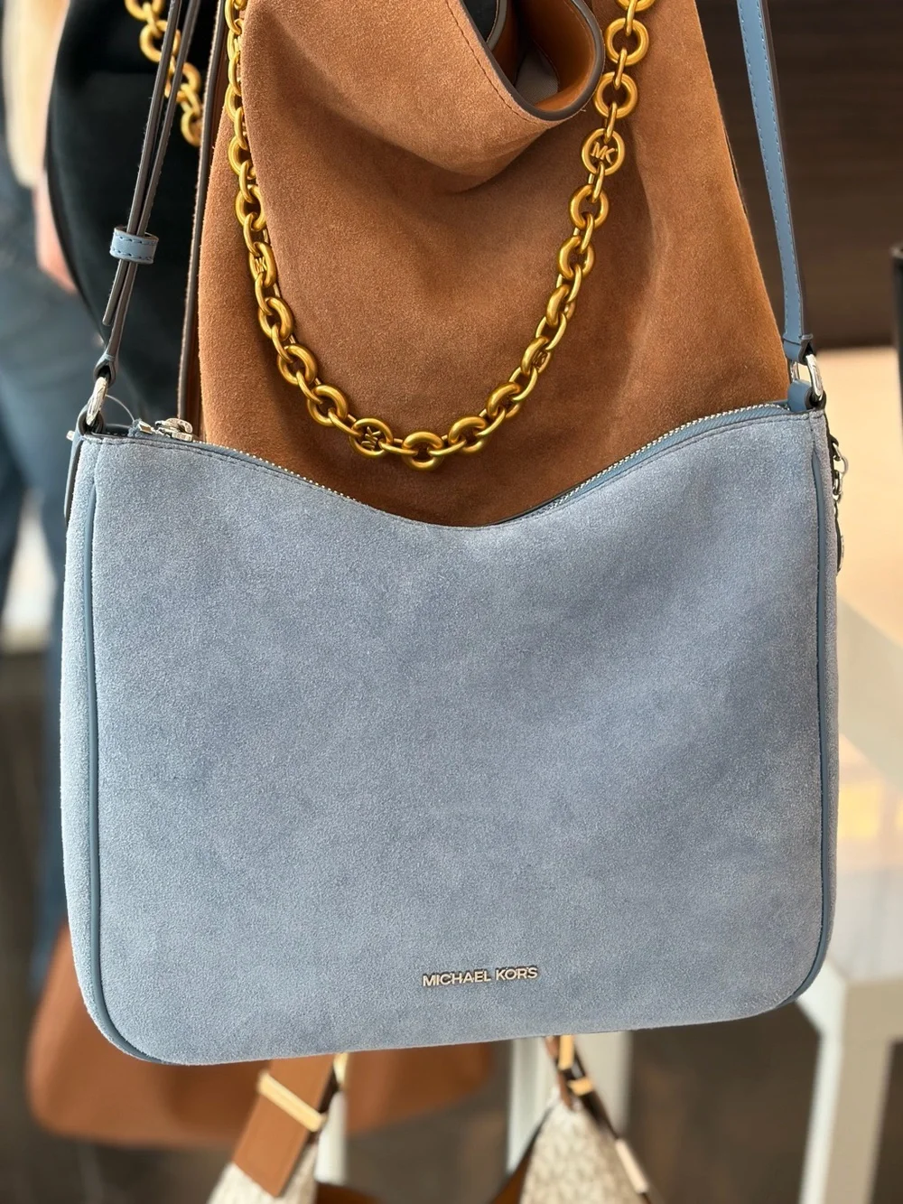 Michael Kors Blue Denim Suede Crossbody Bag